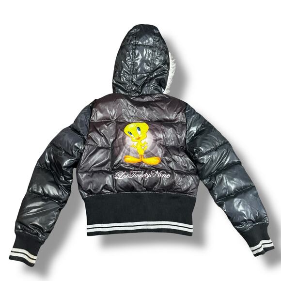 Vintage Lot 29 Looney Tunes Puffer Jacket Juniors Size L Y2K Streetwear Cropped - Picture 3 of 11